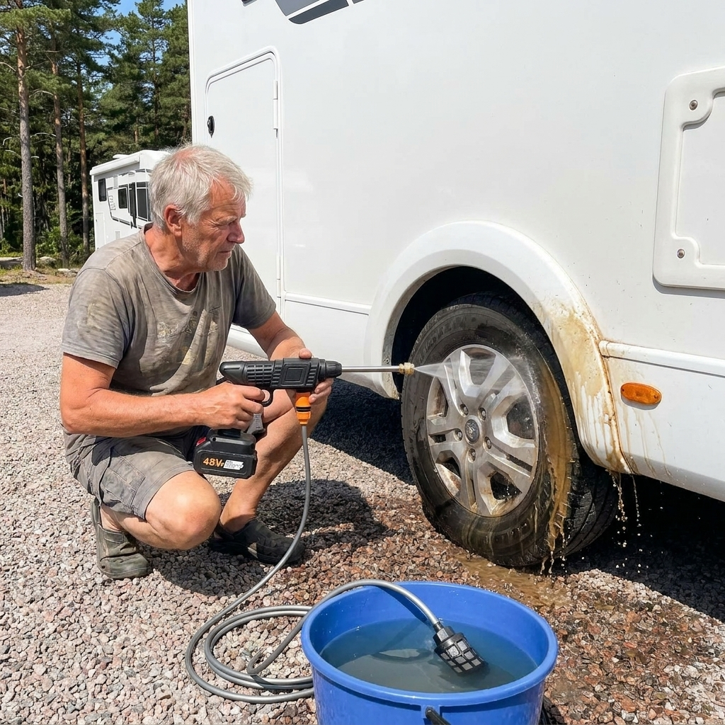 Den känslan ner bobilen er ren innan du går in i huset